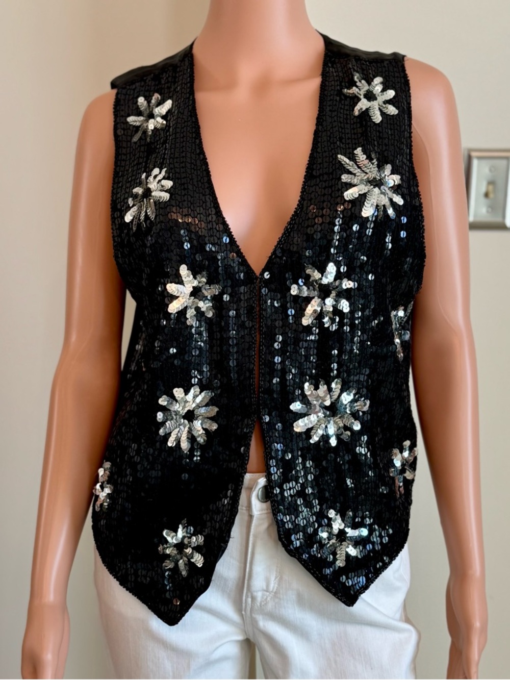 Vintage Y2K 90s Silk Blend Sequin Festival Bohemian Party Vest Small